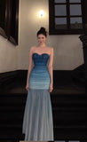 Ndyad Gradient Blue Mermaid Sweetheart Chiffon Long Prom Dress Elegant Evening Dress HZ1024