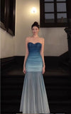 Ndyad Gradient Blue Mermaid Sweetheart Chiffon Long Prom Dress Elegant Evening Dress HZ1024