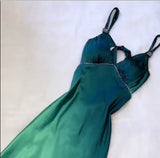 Ndyad Gradient Teal V-neck Spaghetti Strap Satin Party Dresses Elegant Backless Prom Dress HZ1024