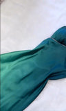 Ndyad Gradient Teal V-neck Spaghetti Strap Satin Party Dresses Elegant Backless Prom Dress HZ1024