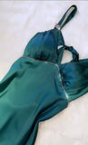 Ndyad Gradient Teal V-neck Spaghetti Strap Satin Party Dresses Elegant Backless Prom Dress HZ1024