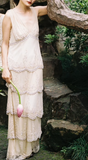 Ndyad Pearl White V-neck Chiffon Beaded Evening Dresses Simple Wedding Guest Dresses with Embroidered Appliques HZ1024