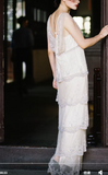 Ndyad Pearl White V-neck Chiffon Beaded Evening Dresses Simple Wedding Guest Dresses with Embroidered Appliques HZ1024