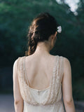 Ndyad Pearl White V-neck Chiffon Beaded Evening Dresses Simple Wedding Guest Dresses with Embroidered Appliques HZ1024