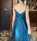 Ndyad Gothic Spaghetti Straps Party Dresses Vintage Teal Glitter Satin Evening Dresses HZ1024