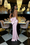 Ndyad Pink Satin Mermaid Spaghetti Straps Evening Dress Sexy Backless Prom Dress for Party HZ1024