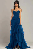 Ndyad Dark Green A-Line Sweetheart Tulle Layered Long Prom Dresses Formal Evening Dress HZ1024