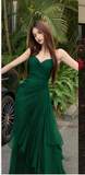 Ndyad Dark Green A-Line Sweetheart Tulle Layered Long Prom Dresses Formal Evening Dress HZ1024