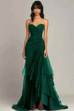 Ndyad Dark Green A-Line Sweetheart Tulle Layered Long Prom Dresses Formal Evening Dress HZ1024