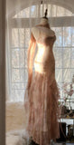 Ndyad Spaghetti Straps Printed Chiffon Sheath Sparkling Beaded Evening Dress HZ1024