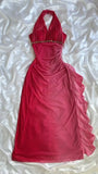 Ndyad Gradient Red Halter Sheath Party Dress Elegant Gothic Glitter Chiffon Prom Dress HZ1024