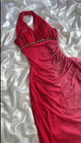 Ndyad Gradient Red Halter Sheath Party Dress Elegant Gothic Glitter Chiffon Prom Dress HZ1024