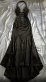 Ndyad Black Deep V Neck Satin Mermaid Party Dresses Vintage Backless Beaded Evening Dress HZ1024