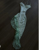 Ndyad Mint Green Spaghetti Straps Bodycon Chiffon Prom Dresses Lace Applique Sweet Party Dresses HZ1024