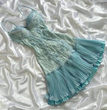 Ndyad Tiffany Blue Spaghetti Strap Chiffon Party Dresses Lace Applique Short Prom Dresses Homecoming Dress HZ1024