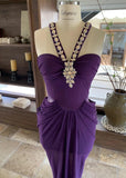 Ndyad Blue V-neck Chiffon Bodycon Party Dresses Elegant Rhinestone Evening Dresses HZ1024