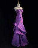 Ndyad Strapless Mermaid Taffeta Long Prom Dresses Purple Long Formal Dresses Elegant Evening Dresses with Beadings HZ1024