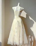 Ndyad Spaghetti Straps Cream A-Line White Square Neck Tulle Birthday Dresses Cute Party Dresses Homecoming Dress HZ1024