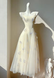 Ndyad Spaghetti Straps Cream A-Line White Square Neck Tulle Birthday Dresses Cute Party Dresses Homecoming Dress HZ1024