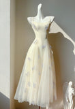 Ndyad Spaghetti Straps Cream A-Line White Square Neck Tulle Birthday Dresses Cute Party Dresses Homecoming Dress HZ1024