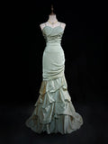 Ndyad Green Spaghetti Straps Mermaid Satin Long Prom Dresses Sweet 16 Formal Evening Dresses HZ1024