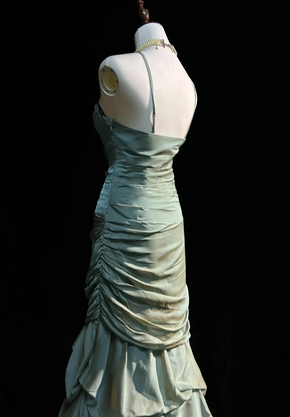 Ndyad Green Spaghetti Straps Mermaid Satin Long Prom Dresses Sweet 16 Formal Evening Dresses HZ1024
