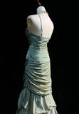Ndyad Green Spaghetti Straps Mermaid Satin Long Prom Dresses Sweet 16 Formal Evening Dresses HZ1024
