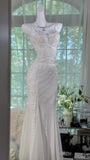 Ndyad Gothic White Mermaid Chiffon Spaghetti Straps Party Dresses Elegant Shiny Beaded Evening Dresses HZ1024