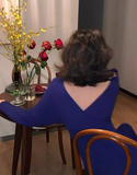 Ndyad retro Klein blue V neck hip-wrapped knitted dress HZ1024