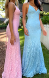Ndyad Pink Spaghetti Strap Mermaid Deep V Neck Tulle Applique Wedding Dress Backless Evening Dress HZ1024
