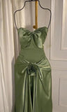 Ndyad Green Strapless Mermaid Formal Dresses Sweetheart Evening Dresses Elegant Satin Long Prom Dresses HZ1024