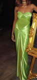 Ndyad Green Strapless Mermaid Formal Dresses Sweetheart Evening Dresses Elegant Satin Long Prom Dresses HZ1024