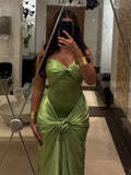 Ndyad Green Strapless Mermaid Formal Dresses Sweetheart Evening Dresses Elegant Satin Long Prom Dresses HZ1024