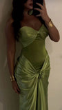 Ndyad Green Strapless Mermaid Formal Dresses Sweetheart Evening Dresses Elegant Satin Long Prom Dresses HZ1024