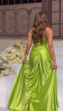 Ndyad Green Strapless Mermaid Formal Dresses Sweetheart Evening Dresses Elegant Satin Long Prom Dresses HZ1024