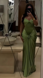 Ndyad Green Strapless Mermaid Formal Dresses Sweetheart Evening Dresses Elegant Satin Long Prom Dresses HZ1024