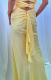 Evafashion Yellow Backless Satin Sheath Spaghetti Strap V-Neck Party Dress Prom Dress HZ1024