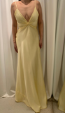 Evafashion Yellow Backless Satin Sheath Spaghetti Strap V-Neck Party Dress Prom Dress HZ1024