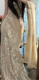 Ndyad Apricot Spaghetti Strap Printed Chiffon Long Party Dress Elegant Evening Dress with Shawl HZ1024