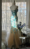 Ndyad Blue Sweetheart Mermaid Tulle Evening Dresses Gorgeous Beaded Long Prom Dresses HZ1024
