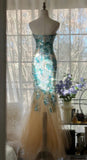 Ndyad Blue Sweetheart Mermaid Tulle Evening Dresses Gorgeous Beaded Long Prom Dresses HZ1024