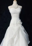 Ndyad White Strapless A-Line Tulle Lace Applique Wedding Dresses Long Prom Dresses HZ1024