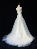 Ndyad White Strapless A-Line Tulle Lace Applique Wedding Dresses Long Prom Dresses HZ1024