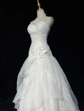 Ndyad White Strapless A-Line Tulle Lace Applique Wedding Dresses Long Prom Dresses HZ1024