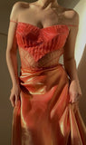 Ndyad Orange Spaghetti Straps A-Line Tulle Beaded Party Dresses Elegant Prom Dresses HZ1024