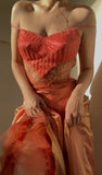 Ndyad Orange Spaghetti Straps A-Line Tulle Beaded Party Dresses Elegant Prom Dresses HZ1024