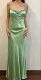Ndyad Spaghetti Strap Green Satin Sheath Evening Dresses Gothic Prom Dresses HZ1024