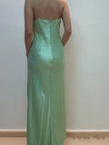 Ndyad Spaghetti Strap Green Satin Sheath Evening Dresses Gothic Prom Dresses HZ1024