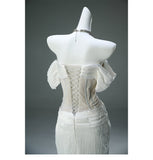 Evafashion White Taffeta Off-the-shoulder Mermaid Evening Dress Beaded Long Prom Dresses HZ1024