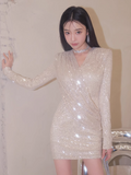 Ndyad style sequined short skirt V-neck long sleeve dress HZ1024